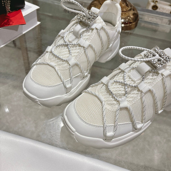 Roger Vivier Zag Sneakers White Lace Lambskin 679802