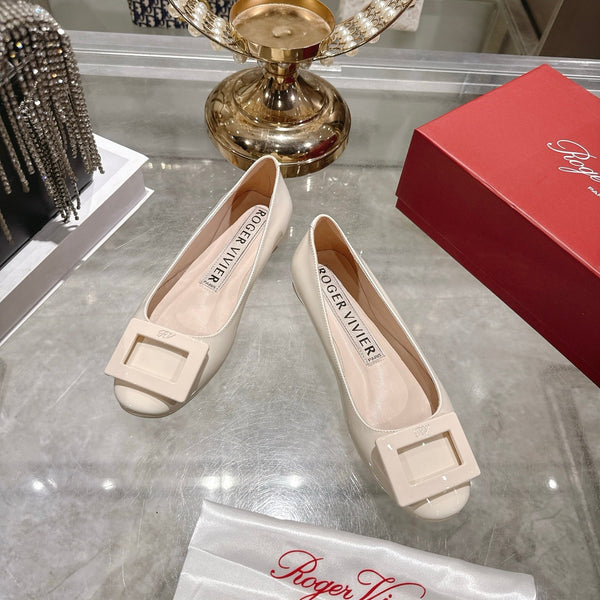 Roger Vivier 26s U Look Ballet Flat Ivory Leather 679805
