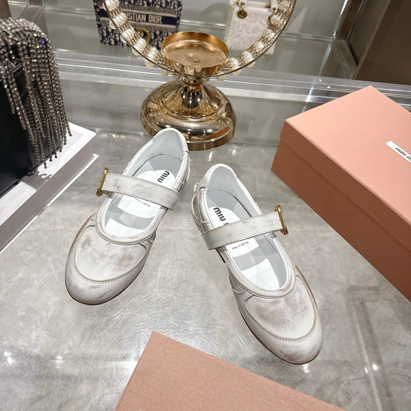 Miu 26s Gymnasium Ballerinas Dust White Leather 679784