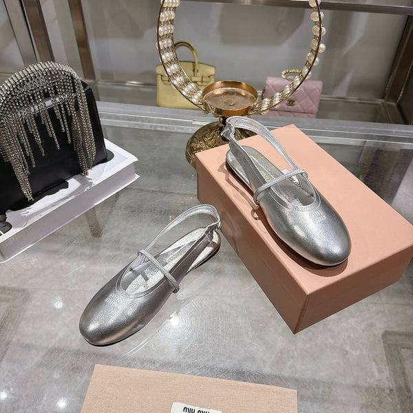 Miu Slingback Flats Sliver Leather 901736