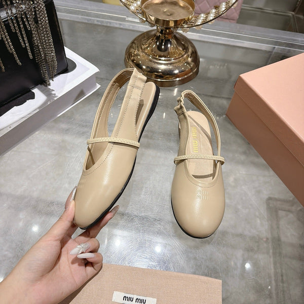 Miu Slingback Flats Beige Leather 901737