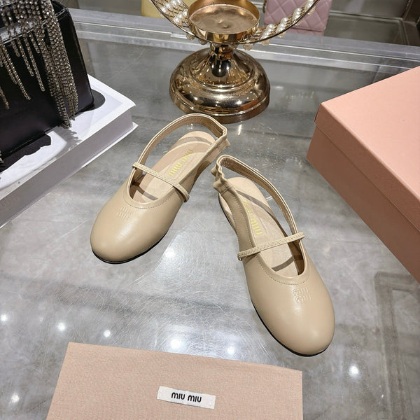 Miu Slingback Flats Beige Leather 901737