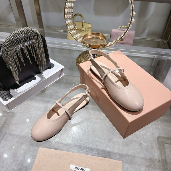 Miu Slingback Flats Light Beige Leather 901740