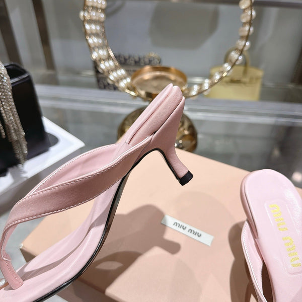 Miu 26s Thong Sandal 6.5cm Light Pink Satin Leather 951523
