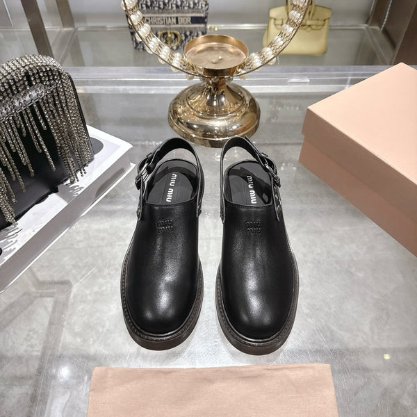 Miu 26s Clogs Ankle-strap Black Leather 951507