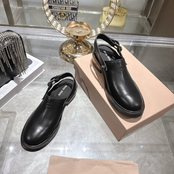 Miu 26s Clogs Ankle-strap Black Leather 951507