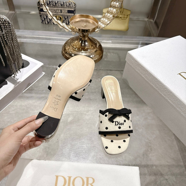 CD Dway Sandal 3.5cm Polka Dior Cream Motif Cotton Leather 951359