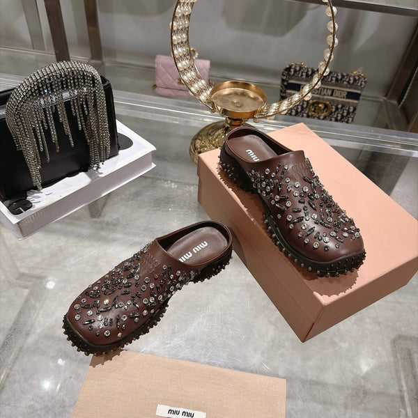 Miu Miu 2026 Embellished Studded Mule Calfskin 999598