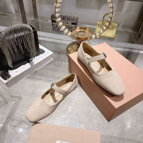 Miu Miu 2026 Square Toe Ballet Flats Suede 999626