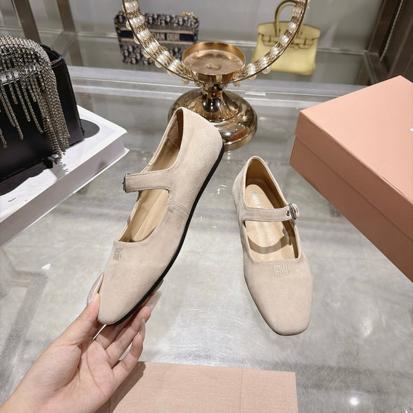 Miu Miu 2026 Square Toe Ballet Flats Suede 999626