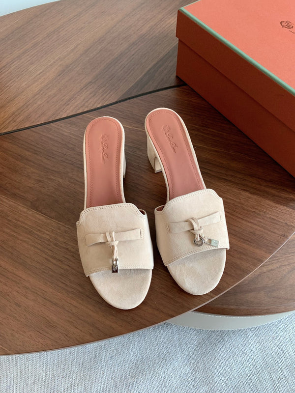 LP 26s Summer Mule Heels 60mm In Cream White Suede Silver Hardware