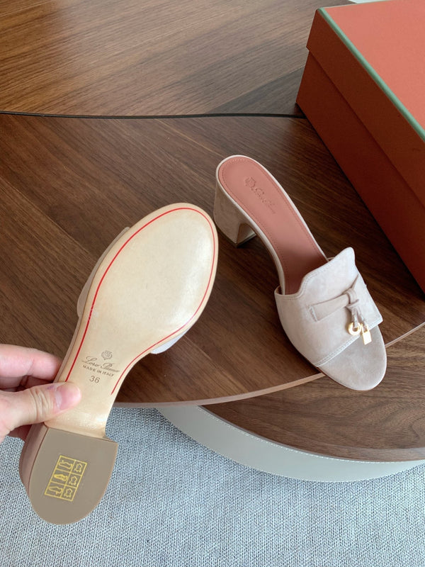 LP 26s Summer Mule Heels 60mm In Light Beige Suede