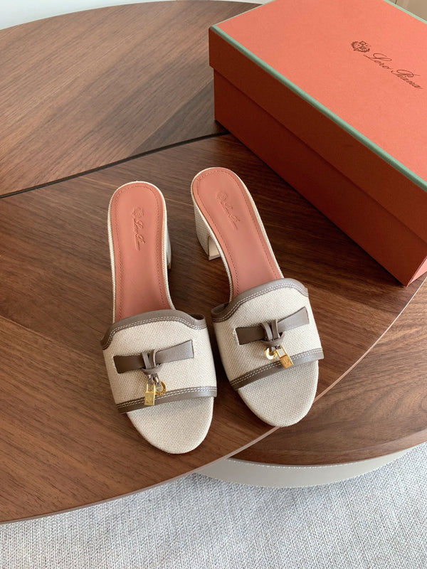 LP 26S Summer Mules 60mm Beige Canvas & Calfskin