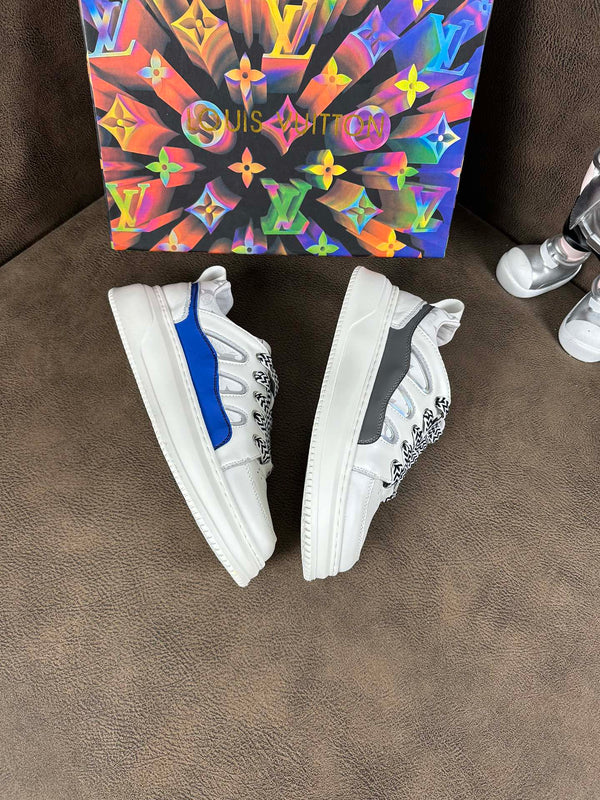LV TRAINER SHOES IN WHITE MIX BLUE CALFSKIN