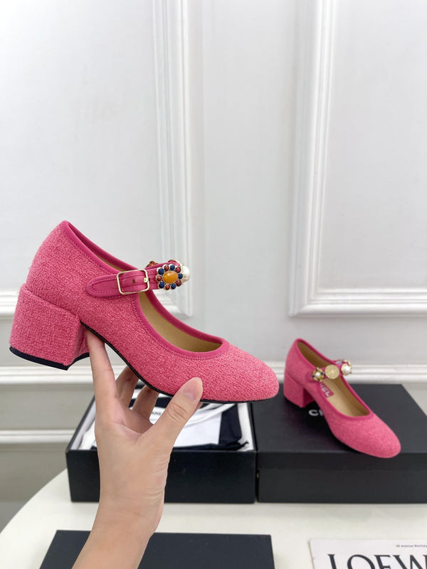 CC High Mary Janes 55mm Dark Pink Wool Tweed And Fabric 948817