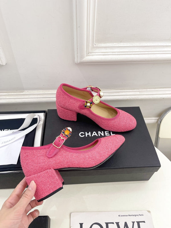 CC High Mary Janes 55mm Dark Pink Wool Tweed And Fabric 948817