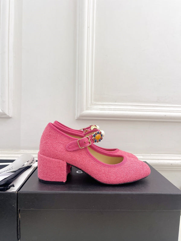CC High Mary Janes 55mm Dark Pink Wool Tweed And Fabric 948817