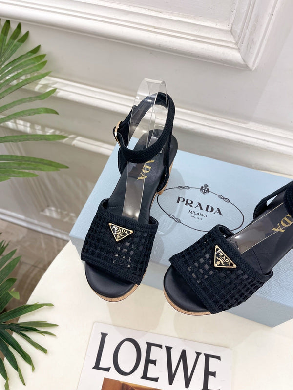 Prad Crochet Cork Platform Sandals 7cm Black Crochet 947375