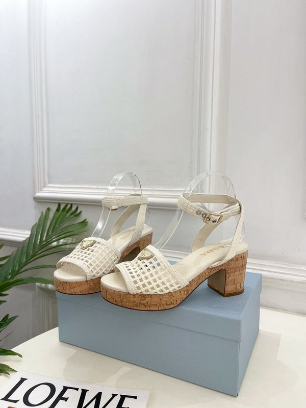 Prad Crochet Cork Platform Sandals 7cm White Crochet 947376