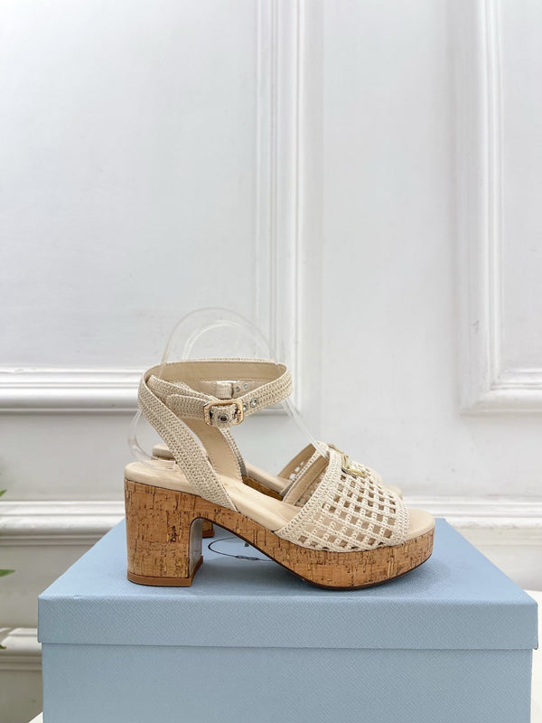 Prad Crochet Cork Platform Sandals 7cm Cream Crochet 947377