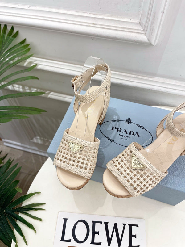 Prad Crochet Cork Platform Sandals 7cm Cream Crochet 947377