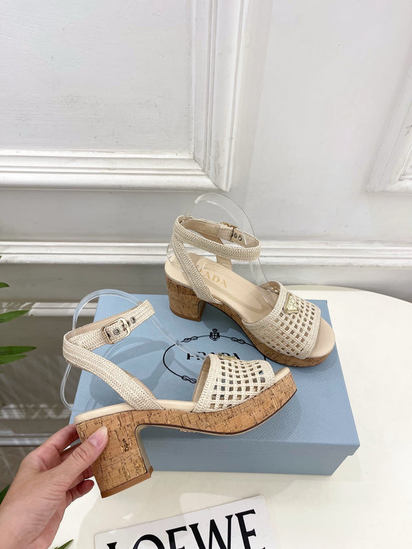 Prad Crochet Cork Platform Sandals 7cm Cream Crochet 947377