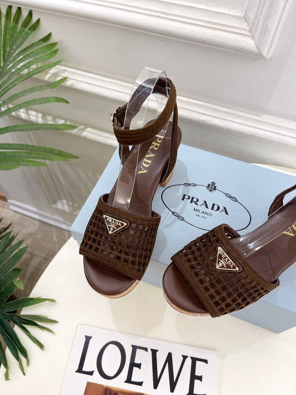 Prad Crochet Cork Platform Sandals 7cm Coffee Crochet 947378