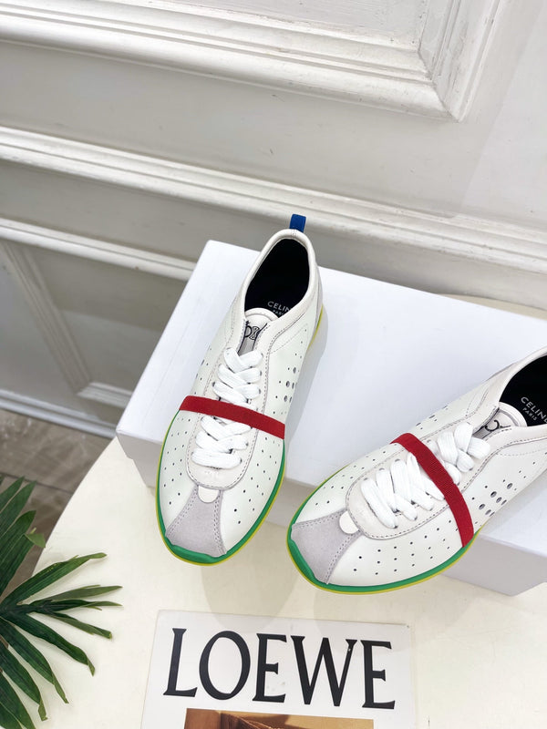 CE 26s Soft Sneaker White Grey Green Perforated Lambskin Suede 947587