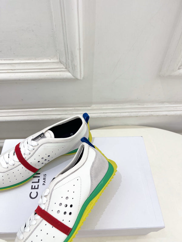 CE 26s Soft Sneaker White Grey Green Perforated Lambskin Suede 947587
