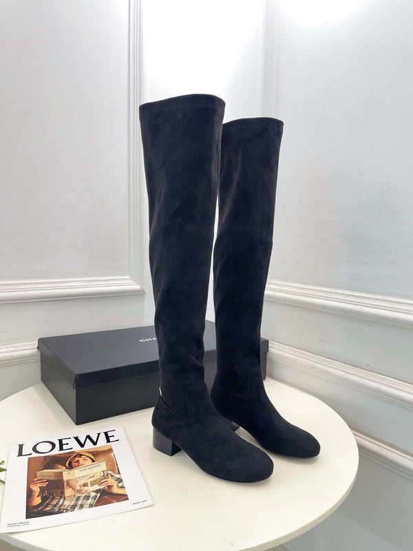 CC 26S Logo Overtheknee Boots 4cm Black Suede 111843