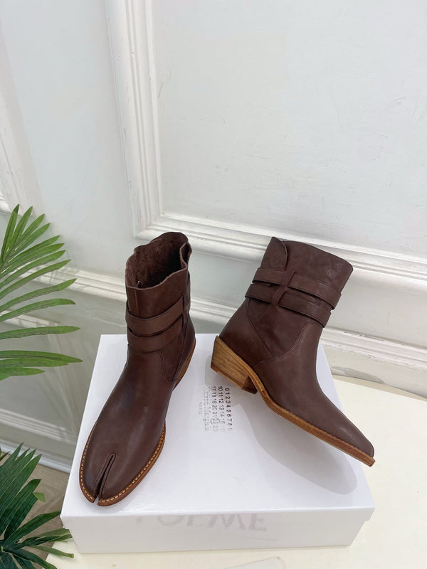 MM Tabi Ankle Boots 4cm Dark Brown Smooth Leather 112287