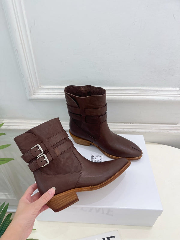 MM Tabi Ankle Boots 4cm Dark Brown Smooth Leather 112287