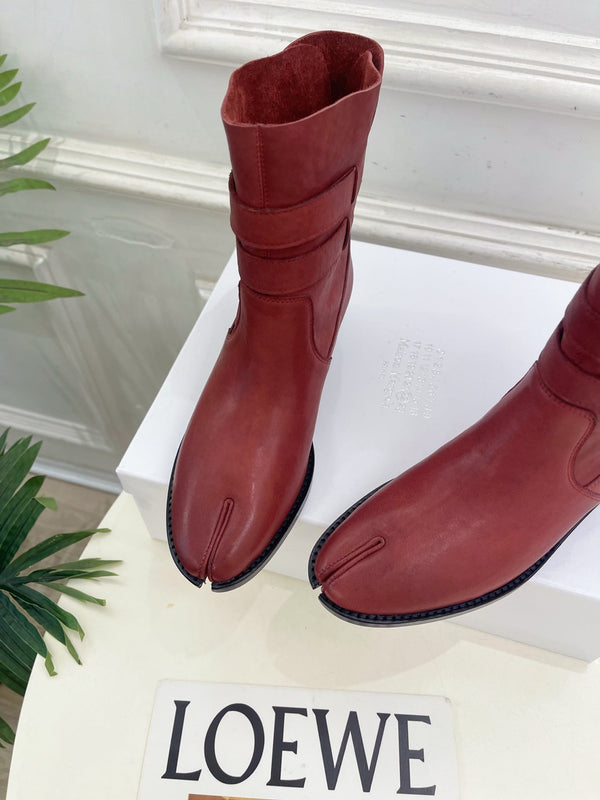 MM Tabi Ankle Boots 4cm Burgundy Smooth Leather 112289