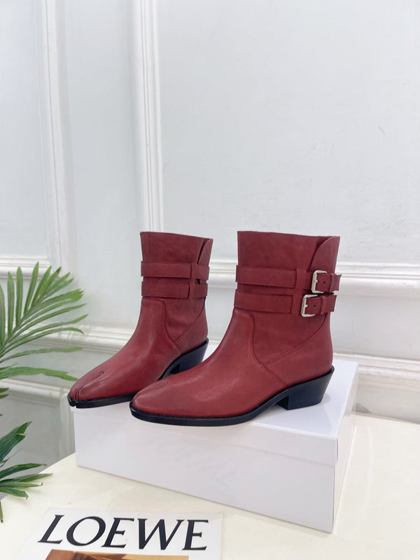 MM Tabi Ankle Boots 4cm Burgundy Smooth Leather 112289