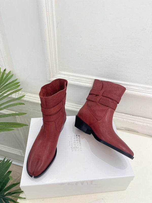 MM Tabi Ankle Boots 4cm Burgundy Smooth Leather 112289