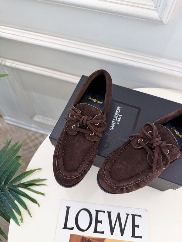 YSL Le Loafer Bateau Boat Shoes Dark Brown Suede 112328