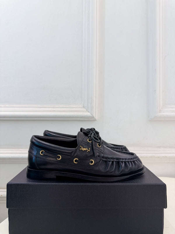 YSL Le Loafer Bateau Boat Shoes Black Smooth Leather 112331