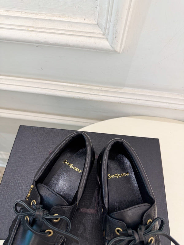 YSL Le Loafer Bateau Boat Shoes Black Smooth Leather 112331