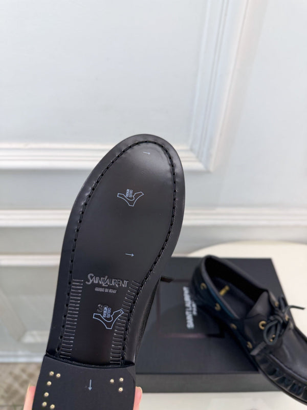 YSL Le Loafer Bateau Boat Shoes Black Smooth Leather 112331