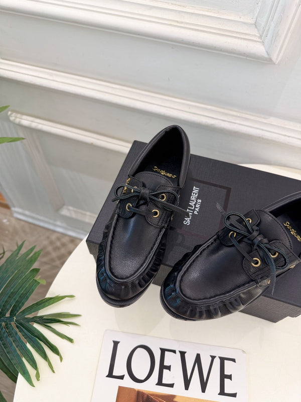 YSL Le Loafer Bateau Boat Shoes Black Smooth Leather 112331
