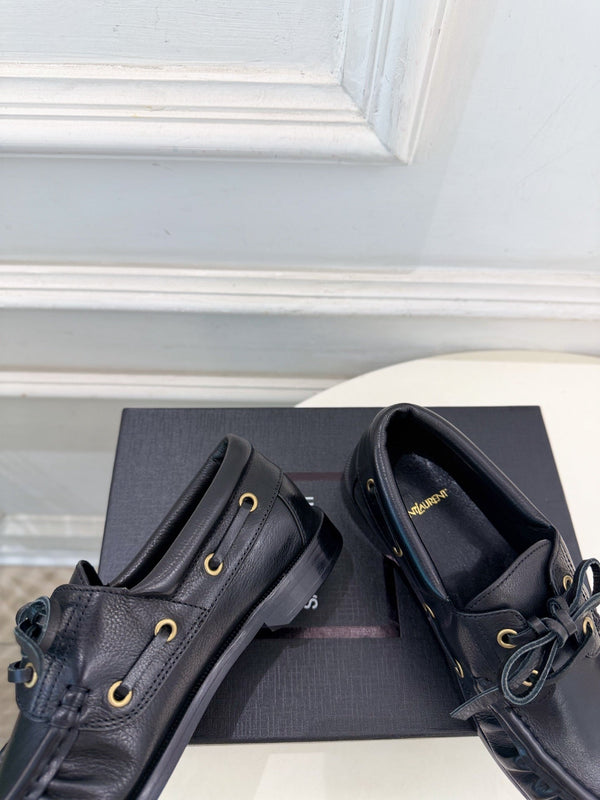 YSL Le Loafer Bateau Boat Shoes Black Smooth Leather 112331