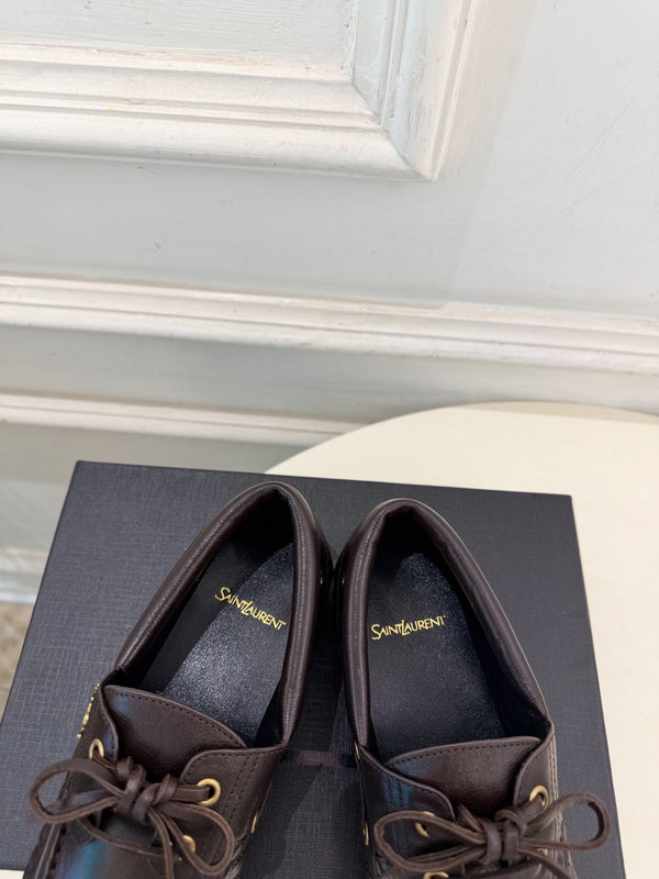 YSL Le Loafer Bateau Boat Shoes Dark Brown Smooth Leather 112332