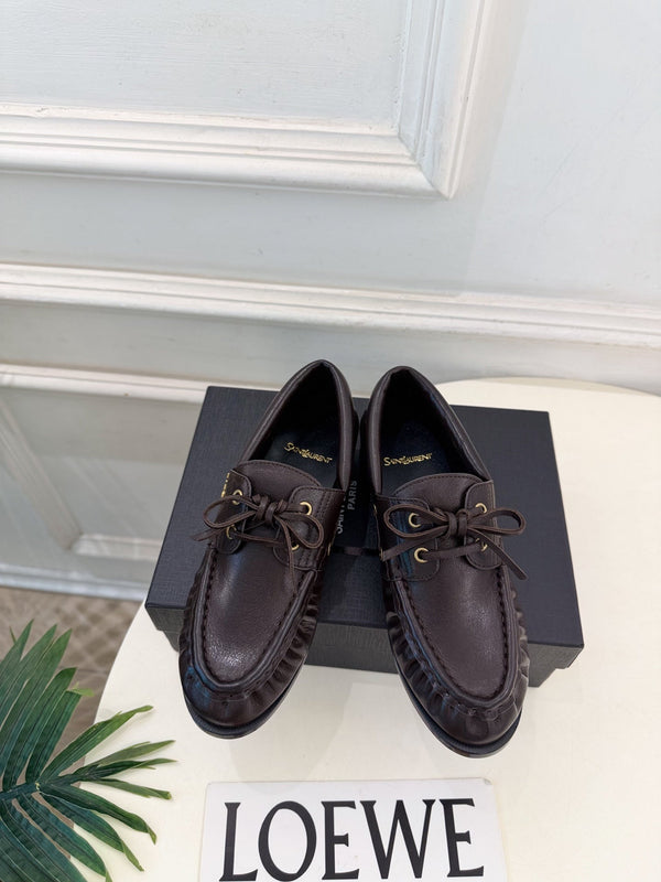 YSL Le Loafer Bateau Boat Shoes Dark Brown Smooth Leather 112332