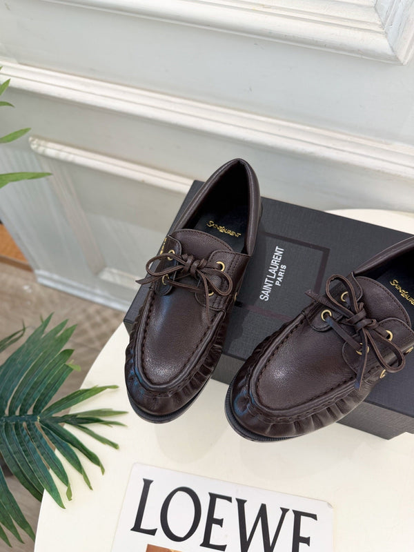 YSL Le Loafer Bateau Boat Shoes Dark Brown Smooth Leather 112332