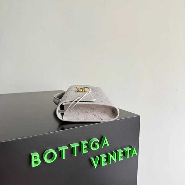 Bottega Veneta 2026 Andiamo Clutch 31cm Light Gray Ostrich Leather 136971