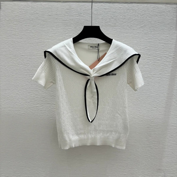 Miu Miu 2026 Sailor-style Knit Top With Tie Detail