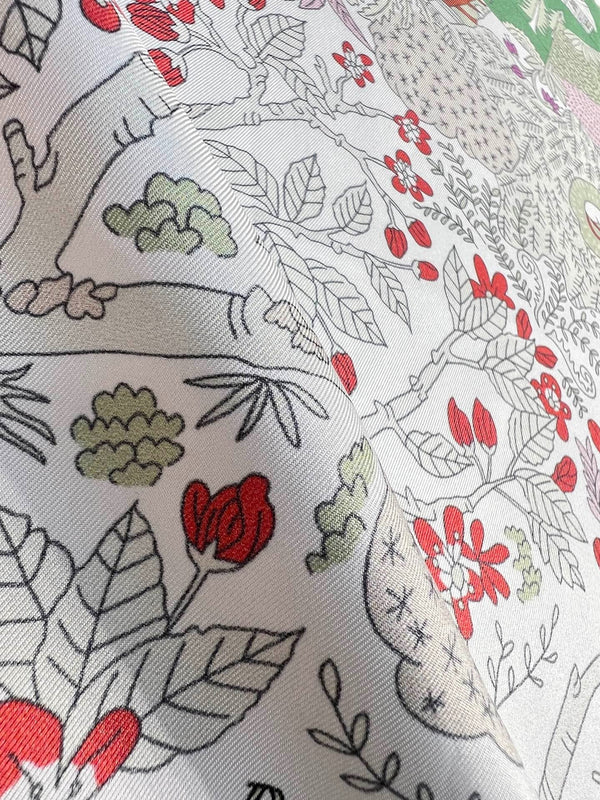 HM 26s Double-sided Scarf 90 White Gray Colorful Mulberry Silk 152368