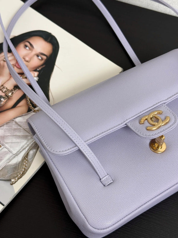 Chanel 2026 Preppy Coco Shoulder Bag 22cm Purple Caviar Leather Gold Hardware
