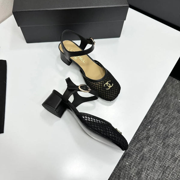 CC 2026 Mary Jane Sandals 45 Black Satin Cowhide 668118