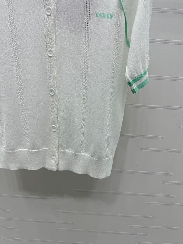 MIU 25S ROUND NECK STRIPED KNIT RAGLAN SHORT SLEEVES 264108